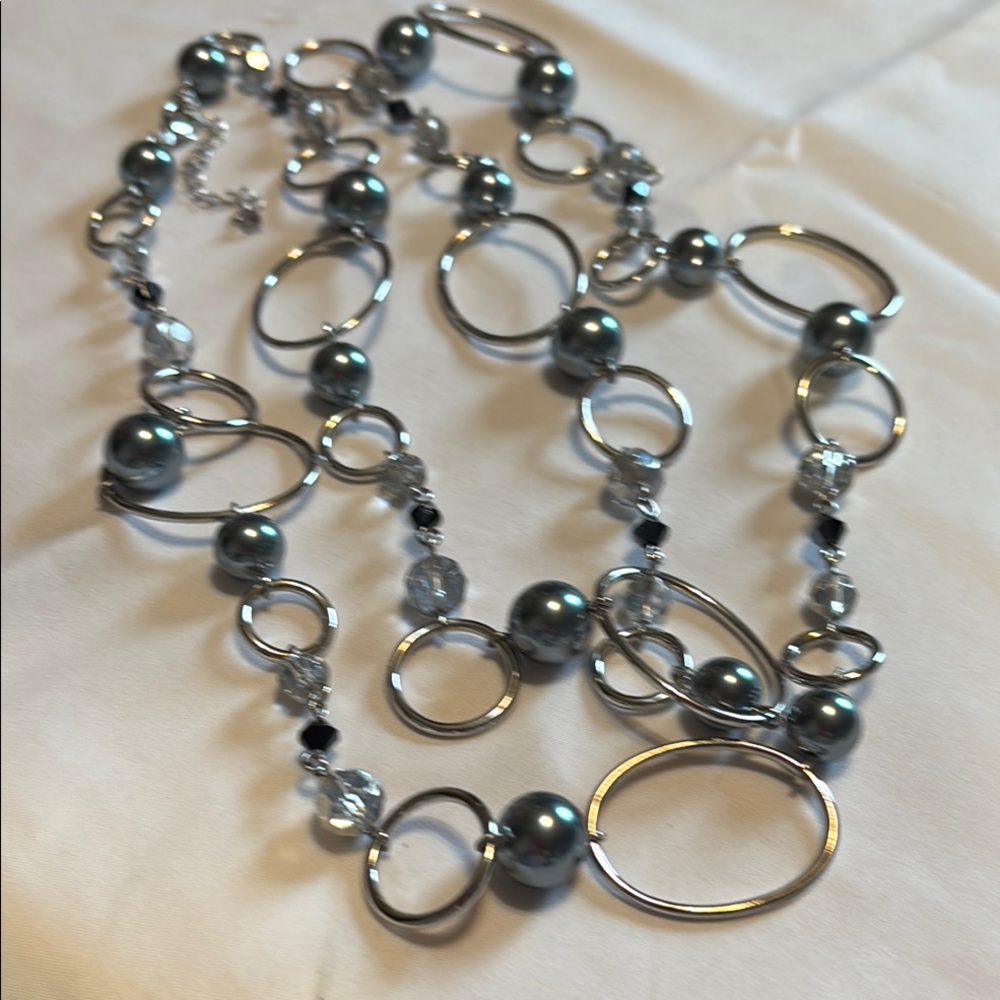 Modern Geometric Silver and Black Necklace